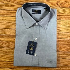 NWT Club Room wrinkle resistant Pinpoint Oxford Dress Shirt- Gray 16/34-35